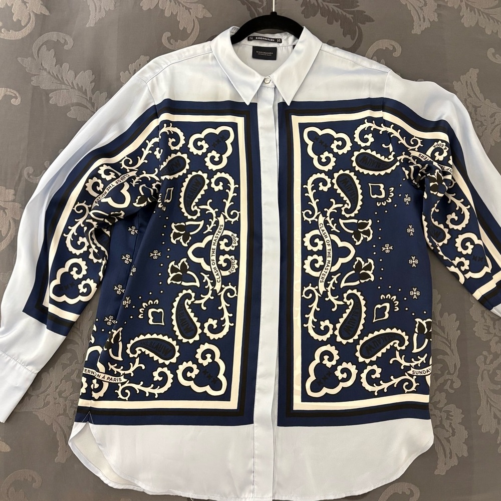 Scotch & Soda Bandanarama  Blue and White satin finish women’s Shirt